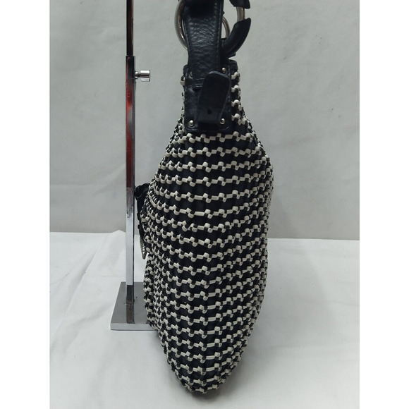 COBO International Black Nylon Mesh Woven Front Pocket Zipper Hobo Shoulder Bag - Picture 7 of 16